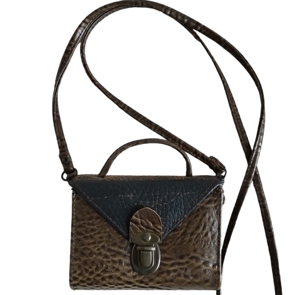 Bag Mini Crocodile Effect Embossed Crossbody Brown Black Faux